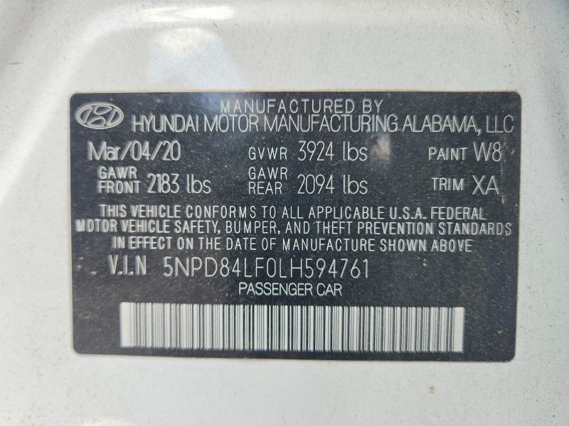 2020 Hyundai Elantra მანქანა იყიდება აუქციონზე, vin: 5NPD84LF0LH594761, აუქციონის ნომერი: 59020956