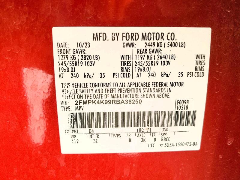 Aukcja sprzedaży 2024 Ford Edge, vin: 2FMPK4K99RBA38250, numer aukcji: 56528076