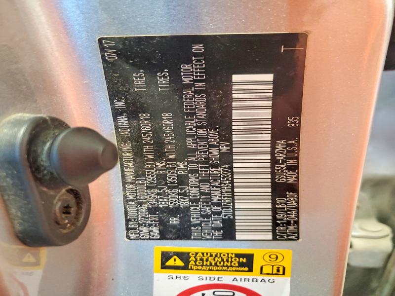 56221876 :رقم المزاد ، 5TDJZRFH1HS453774 vin ، 2017 Toyota Highlander مزاد بيع