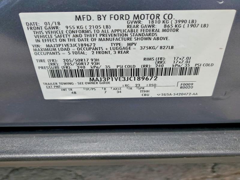 Aukcja sprzedaży 2018 Ford Ecosport, vin: MAJ3P1VE3JC189672, numer aukcji: 55868576