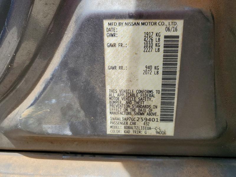 Aukcja sprzedaży 2016 Nissan Altima, vin: 1N4AL3AP7GC259401, numer aukcji: 55827016