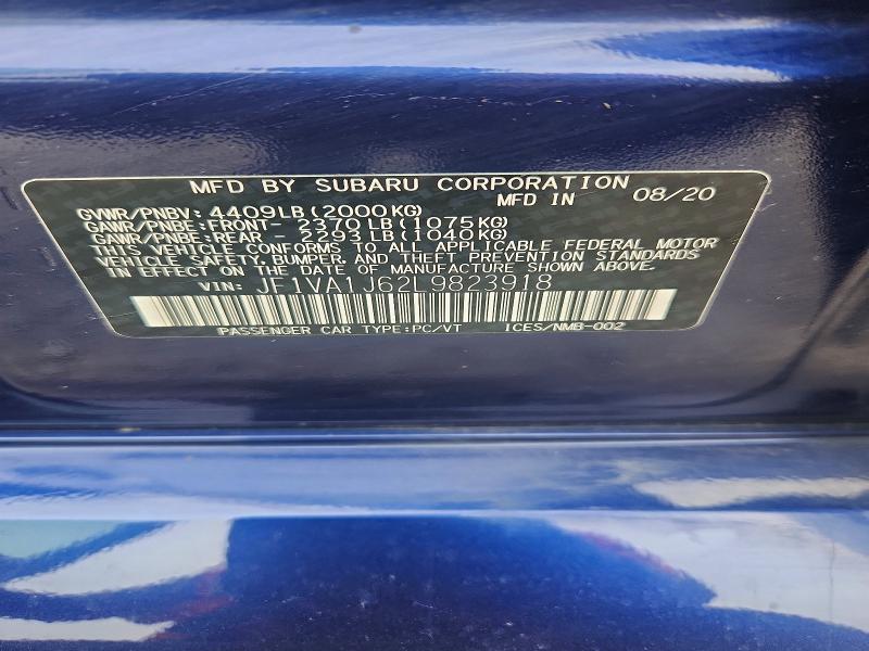 Продаж на аукціоні авто 2020 Subaru Wrx, vin: JF1VA1J62L9823918, номер лоту: 58605016