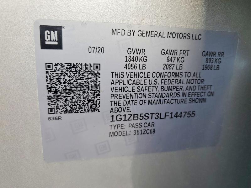 2020 Chevrolet Malibu მანქანა იყიდება აუქციონზე, vin: 1G1ZB5ST3LF144755, აუქციონის ნომერი: 58362256