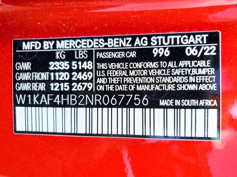 Продаж на аукціоні авто 2022 Mercedes-benz C, vin: W1KAF4HB2NR067756, номер лоту: 57634406