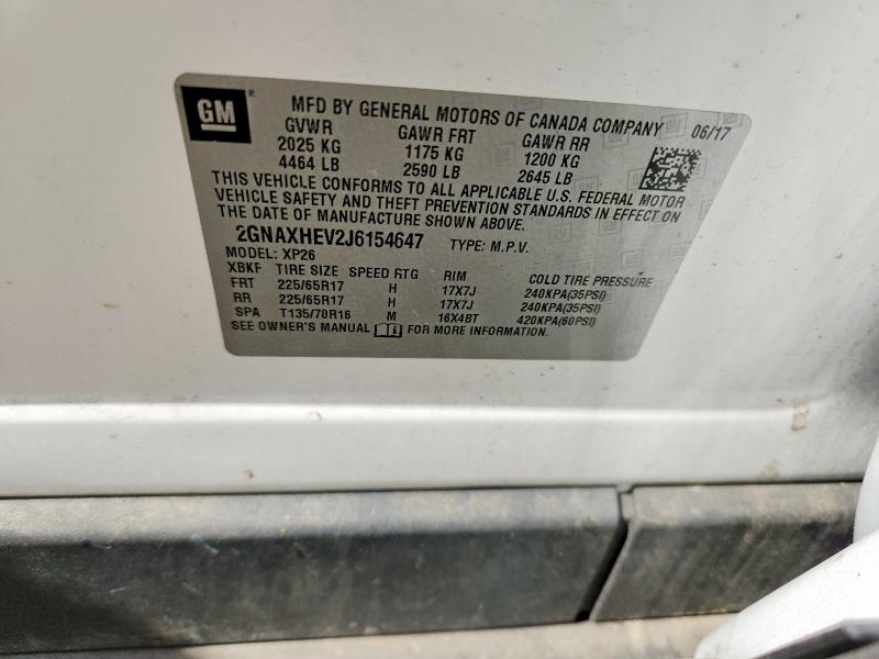 Aukcja sprzedaży 2018 Chevrolet Equinox, vin: 2GNAXHEV2J6154647, numer aukcji: 53563446