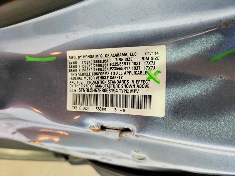 Продажа на аукционе авто 2014 Honda Odyssey, vin: 5FNRL5H67EB068194, номер лота: 56597856