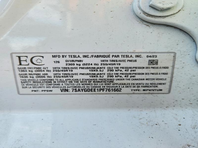 Продажа на аукционе авто 2023 Tesla Model Y, vin: 7SAYGDEE1PF761662, номер лота: 52575616