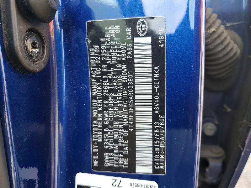 Aukcja sprzedaży 2010 Toyota Camry, vin: 4T4BF3EK5AR003801, numer aukcji: 55838786