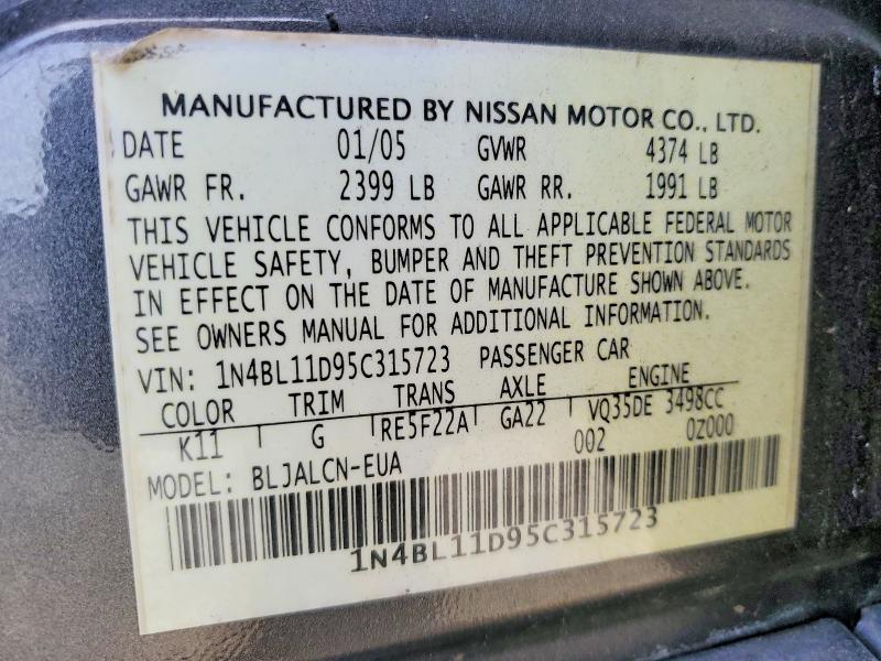 Продажа на аукционе авто 2005 Nissan Altima, vin: 1N4BL11D95C315723, номер лота: 58700546