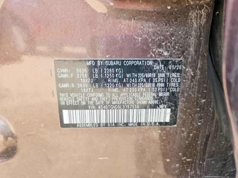 Продажа на аукционе авто 2020 Subaru Outback, vin: 4S4BTGND9L3167556, номер лота: 58818776