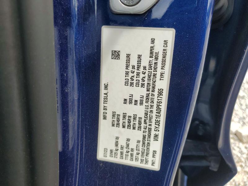 2023 Tesla Model 3 მანქანა იყიდება აუქციონზე, vin: 5YJ3E1EA0PF617965, აუქციონის ნომერი: 55922116