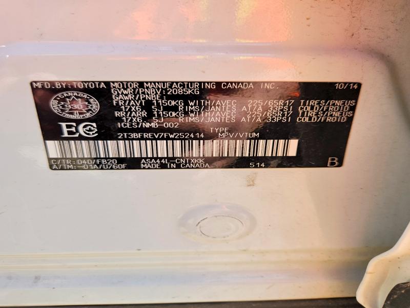 Aukcja sprzedaży 2015 Toyota Rav4, vin: 2T3BFREV7FW252414, numer aukcji: 56093526