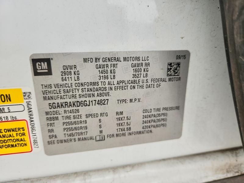 2016 Buick Enclave მანქანა იყიდება აუქციონზე, vin: 5GAKRAKD6GJ174827, აუქციონის ნომერი: 56938246