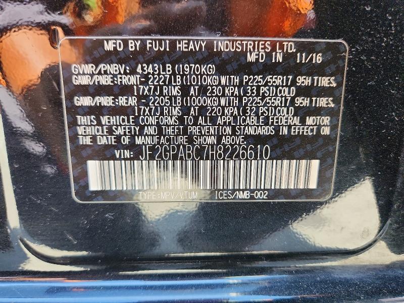 Aukcja sprzedaży 2017 Subaru Crosstrek, vin: JF2GPABC7H8226610, numer aukcji: 56490516