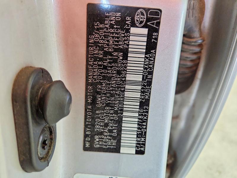 57110586 :رقم المزاد ، 2T1BURHE4GC496258 vin ، 2016 Toyota Corolla مزاد بيع