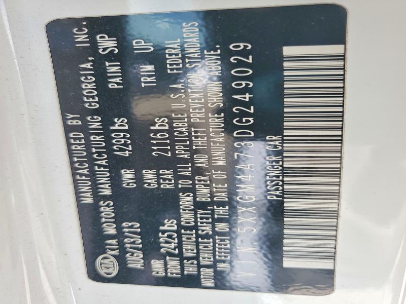 2013 Kia Optima მანქანა იყიდება აუქციონზე, vin: 5XXGM4A73DG249029, აუქციონის ნომერი: 57835416