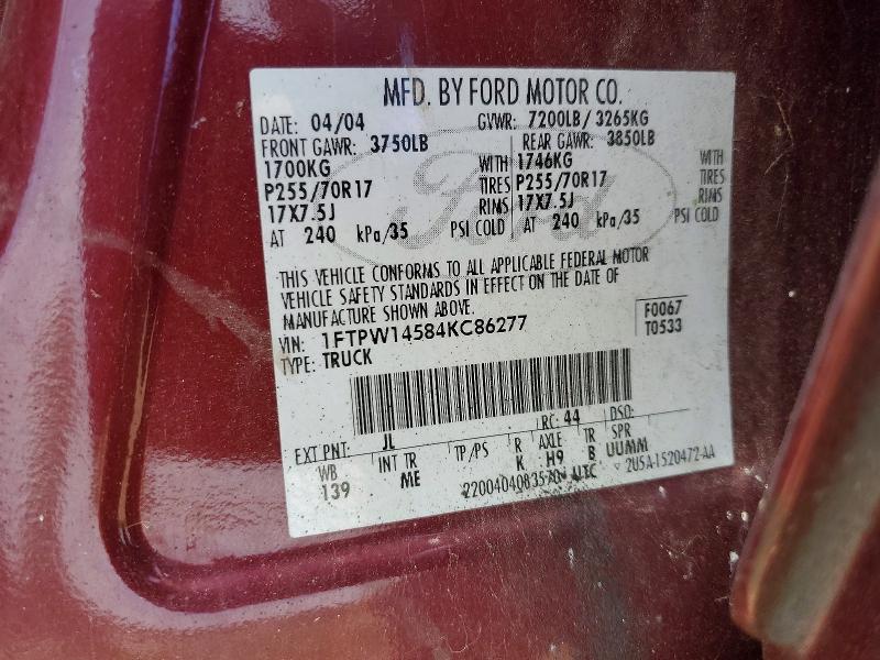 Aukcja sprzedaży 2004 Ford F150, vin: 1FTPW14584KC86277, numer aukcji: 55623386