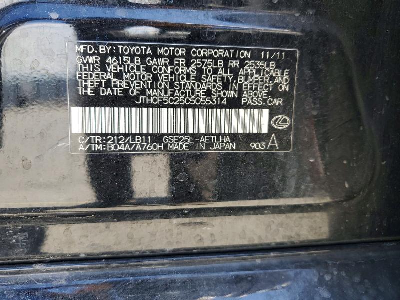 55690256 :رقم المزاد ، JTHCF5C25C5055314 vin ، 2012 Lexus Is مزاد بيع