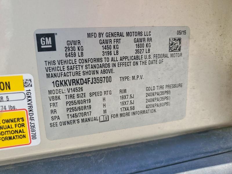 Aukcja sprzedaży 2015 Gmc Acadia, vin: 1GKKVRKD4FJ359700, numer aukcji: 58290036