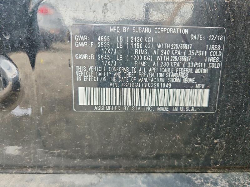 Продаж на аукціоні авто 2019 Subaru Outback, vin: 4S4BSAFC8K3281049, номер лоту: 58336196