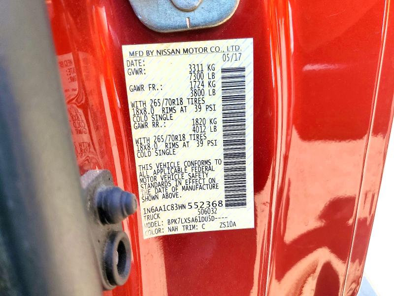 Aukcja sprzedaży 2017 Nissan Titan, vin: 1N6AA1C83HN552368, numer aukcji: 56407876