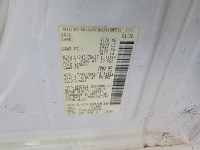 2016 Nissan Nv მანქანა იყიდება აუქციონზე, vin: 1N6BF0LY7GN804816, აუქციონის ნომერი: 57838496