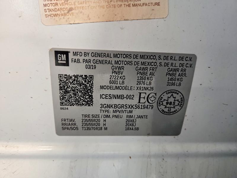Aukcja sprzedaży 2019 Chevrolet Blazer, vin: 3GNKBGRSXKS619479, numer aukcji: 55648216