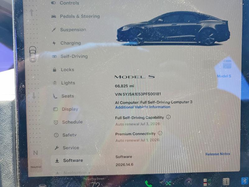 2023 Tesla Model S მანქანა იყიდება აუქციონზე, vin: 5YJSA1E53PF500181, აუქციონის ნომერი: 56718476