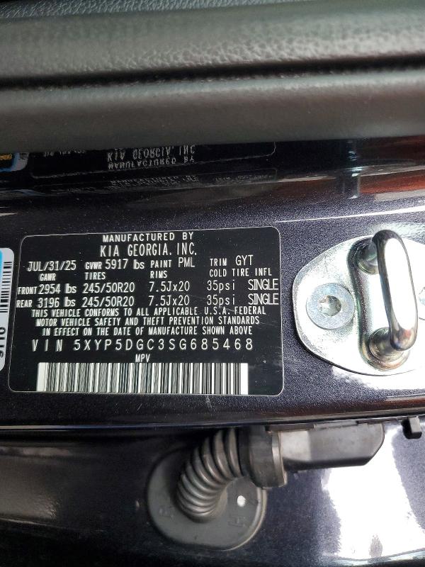 Aukcja sprzedaży 2025 Kia Telluride, vin: 5XYP5DGC3SG685468, numer aukcji: 58951176
