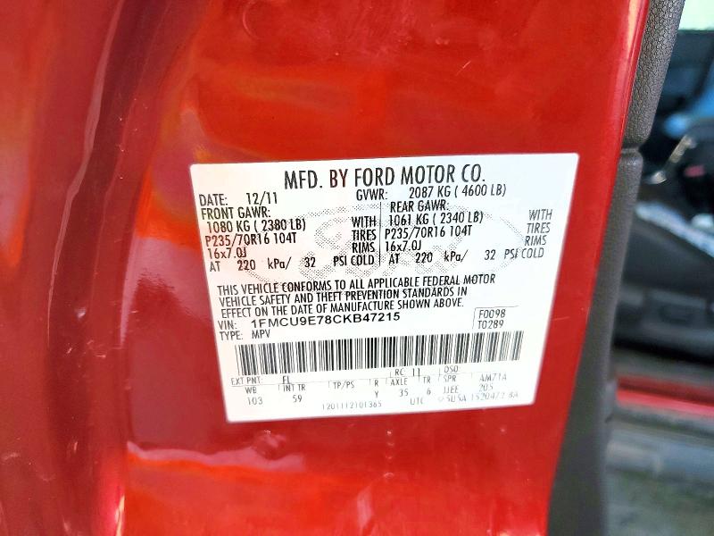 Продажа на аукционе авто 2012 Ford Escape, vin: 1FMCU9E78CKB47215, номер лота: 57257016