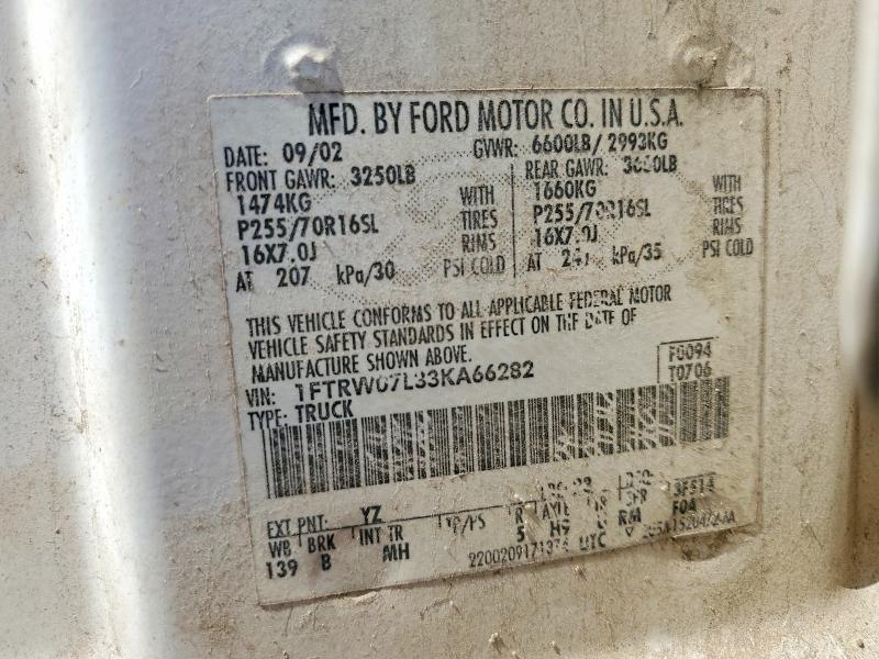 Продажа на аукционе авто 2003 Ford F150, vin: 1FTRW07L33KA66282, номер лота: 58583726
