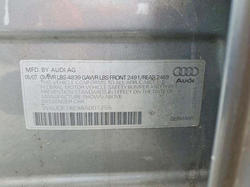2008 Audi A4 მანქანა იყიდება აუქციონზე, vin: WAUDF78E98A001255, აუქციონის ნომერი: 58821836