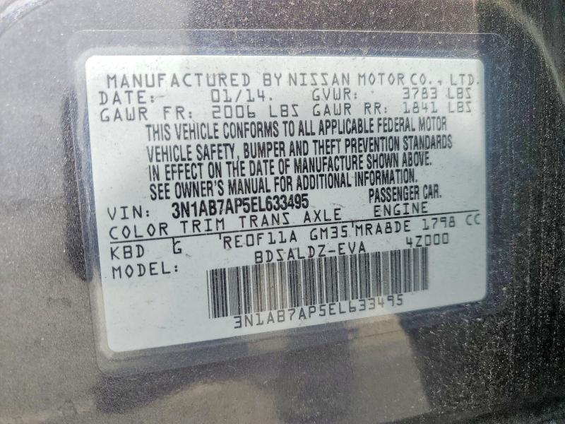 55907536 :رقم المزاد ، 3N1AB7AP5EL633495 vin ، 2014 Nissan Sentra مزاد بيع
