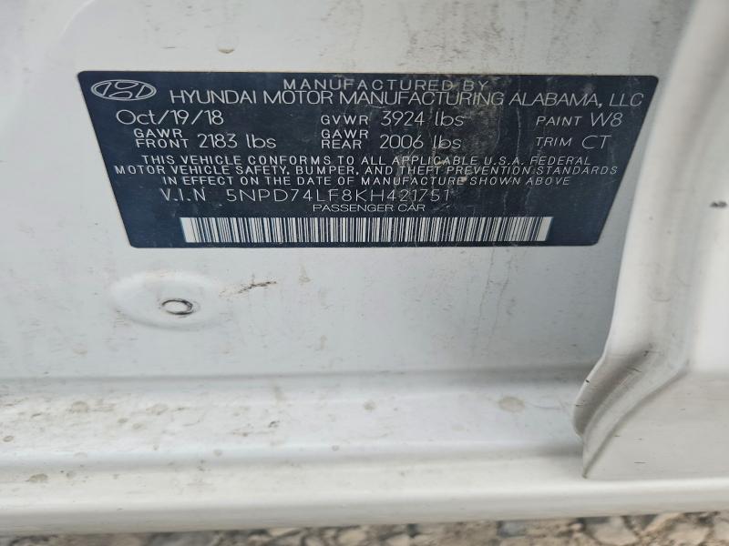 2019 Hyundai Elantra მანქანა იყიდება აუქციონზე, vin: 5NPD74LF8KH421751, აუქციონის ნომერი: 59071166