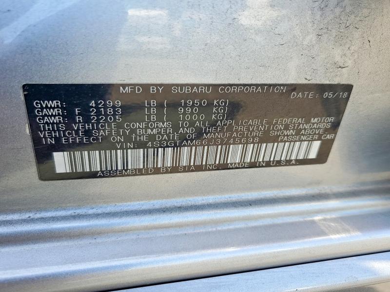2018 Subaru Impreza მანქანა იყიდება აუქციონზე, vin: 4S3GTAM66J3745698, აუქციონის ნომერი: 59019696