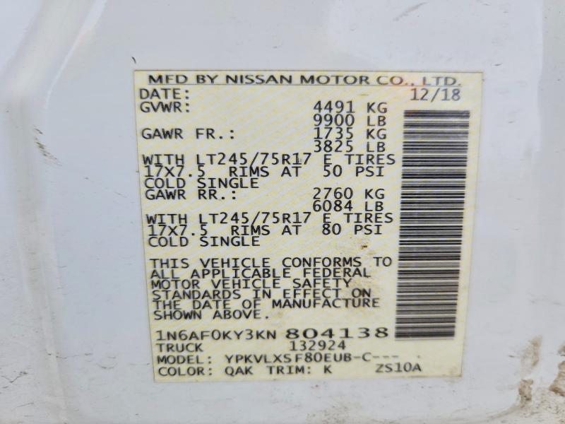 54773386 :رقم المزاد ، 1N6AF0KY3KN804138 vin ، 2019 Nissan Nv 2500 مزاد بيع