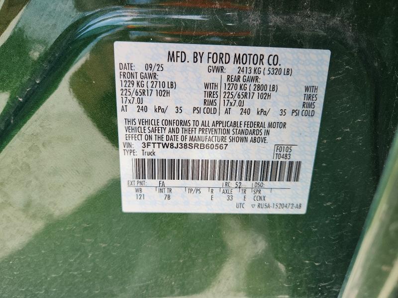 Продажа на аукционе авто 2025 Ford Maverick, vin: 3FTTW8J38SRB60567, номер лота: 59015996