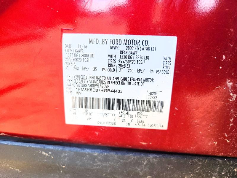 Aukcja sprzedaży 2017 Ford Explorer, vin: 1FM5K8D87HGB44433, numer aukcji: 55787296