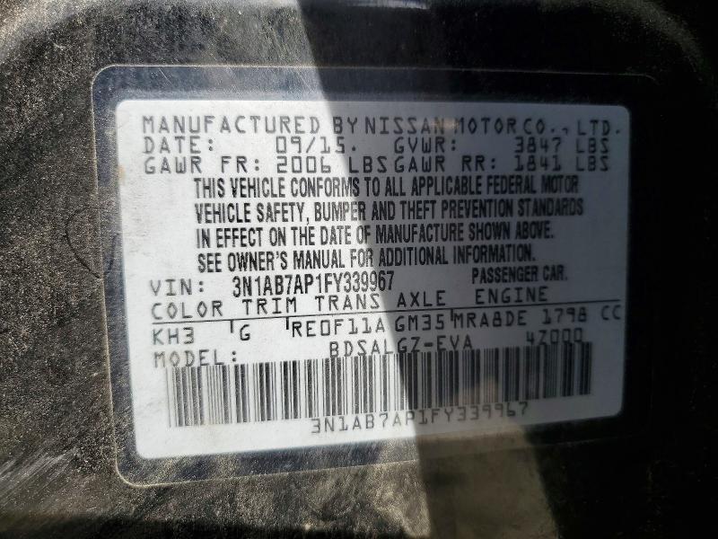 Продажа на аукционе авто 2015 Nissan Sentra, vin: 3N1AB7AP1FY339967, номер лота: 57209986