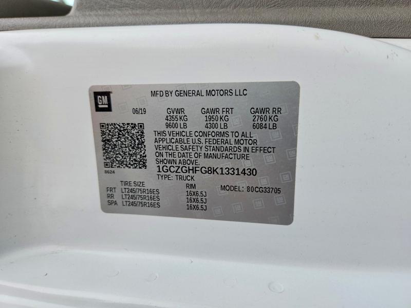 57198756 :رقم المزاد ، 1GCZGHFG8K1331430 vin ، 2019 Chevrolet Express G3500 مزاد بيع
