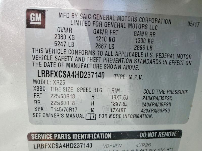 57011056 :رقم المزاد ، LRBFXCSA4HD237140 vin ، 2017 Buick Envision مزاد بيع
