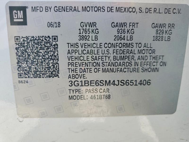 Продажа на аукционе авто 2018 Chevrolet Cruze, vin: 3G1BE6SM4JS651406, номер лота: 57431156