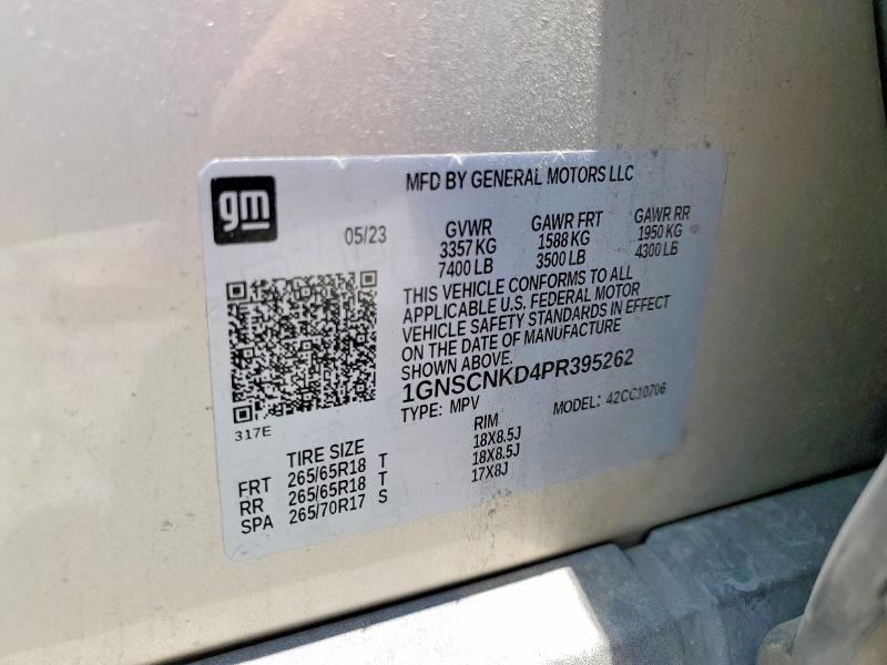 55899726 :رقم المزاد ، 1GNSCNKD4PR395262 vin ، 2023 Chevrolet Tahoe مزاد بيع