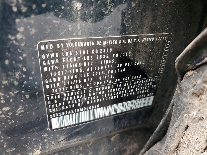 58796886 :رقم المزاد ، 3VV3B7AX1KM060690 vin ، 2019 Volkswagen Tiguan مزاد بيع