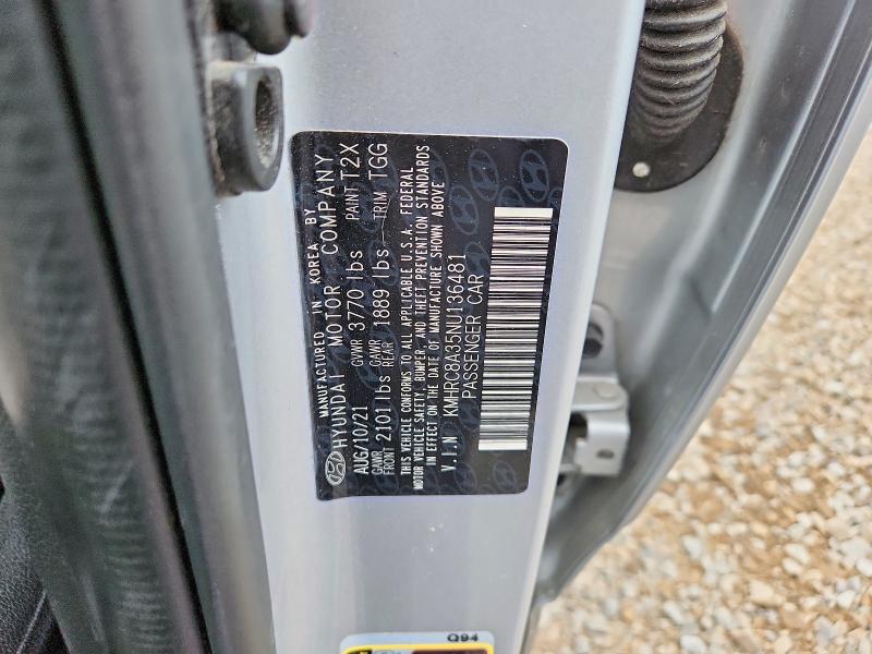 57446076 :رقم المزاد ، KMHRC8A35NU136481 vin ، 2022 Hyundai Venue مزاد بيع