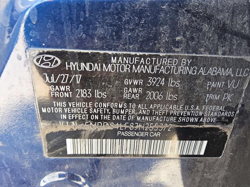58036076 :رقم المزاد ، 5NPD84LF8JH255372 vin ، 2018 Hyundai Elantra مزاد بيع