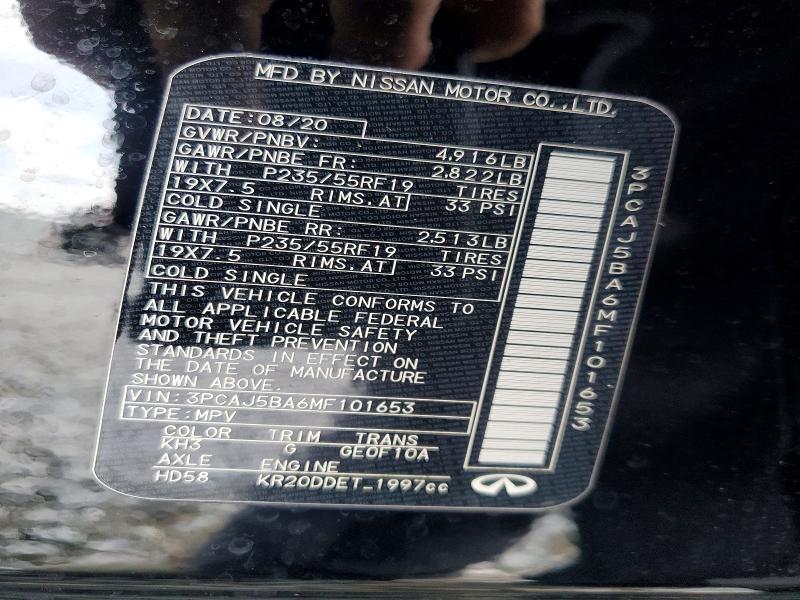 85608915 :رقم المزاد ، 3PCAJ5BA6MF101653 vin ، 2021 Infiniti Qx50 مزاد بيع