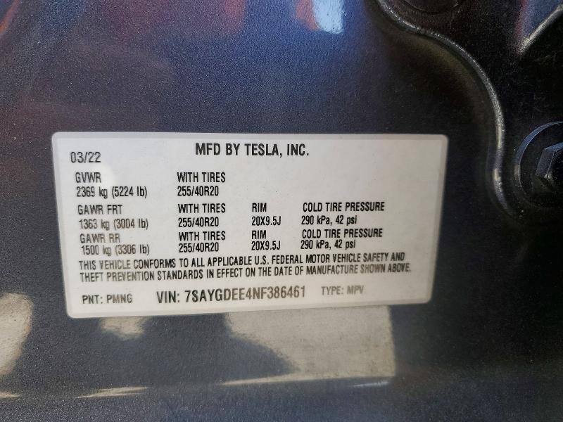 2022 Tesla Model Y მანქანა იყიდება აუქციონზე, vin: 7SAYGDEE4NF386461, აუქციონის ნომერი: 59181586