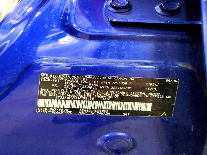 56274076 :رقم المزاد ، 2T3ZFREV4FW199136 vin ، 2015 Toyota Rav4 مزاد بيع
