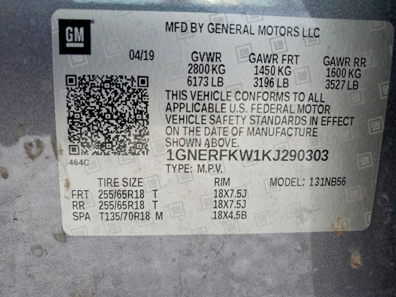 59096206 :رقم المزاد ، 1GNERFKW1KJ290303 vin ، 2019 Chevrolet Traverse مزاد بيع